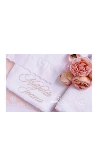 Trusou de botez somon cu alb cu broderie sand pentru fetite Elegant Monogram Peach 11